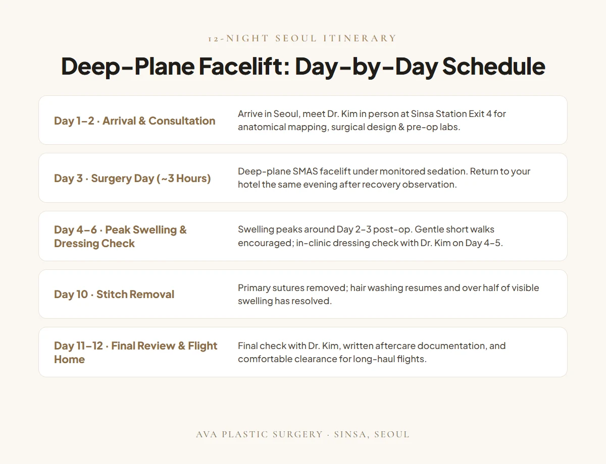 12-Day Seoul Facelift Itinerary: Day 1 Arrival to Day 11-12 Cleared to Fly
